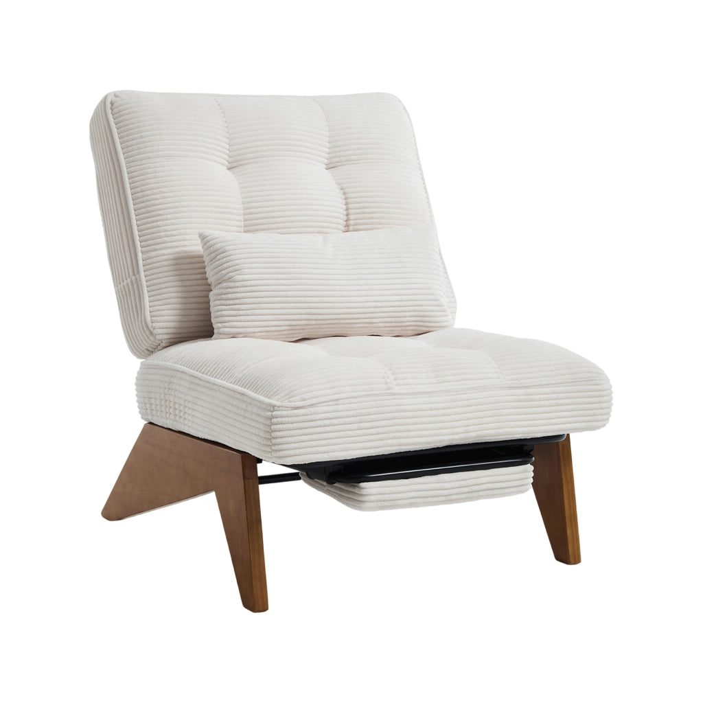 OKWISH Poltrona Relax con Schienale Regolabile, Poggiapiedi Integrato e Cuscino Lombare, Velluto a Coste, Beige