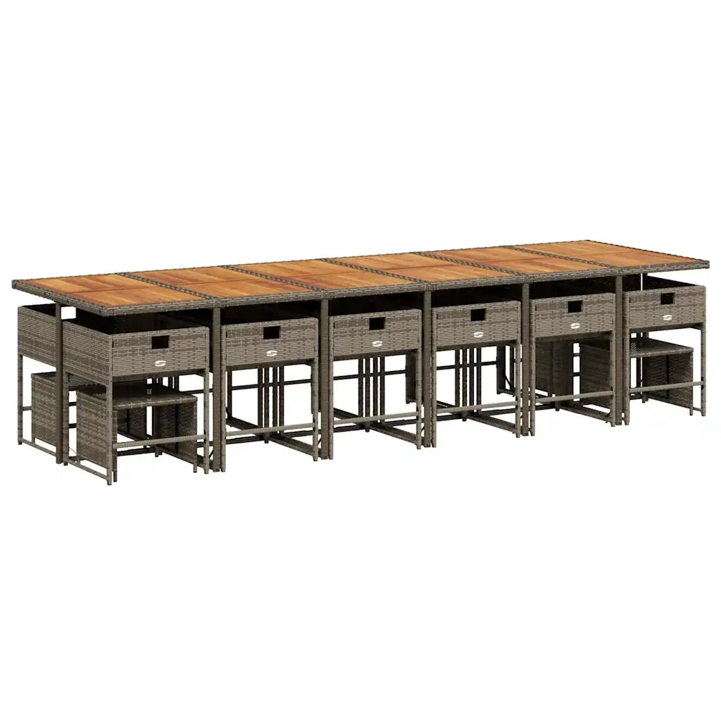 Set da Pranzo da Giardino 17pz con Cuscini Grigio in Polyrattan