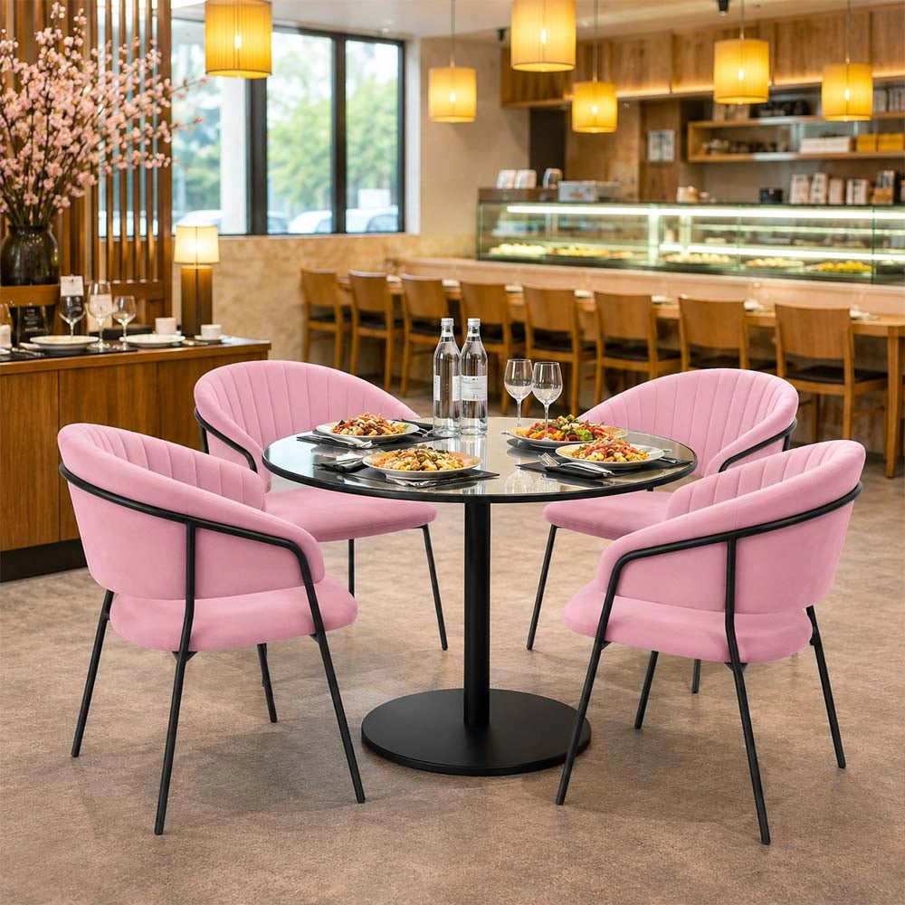Sedie da sala da pranzo set da 2 Aurelia in velluto rosa con gambe nere