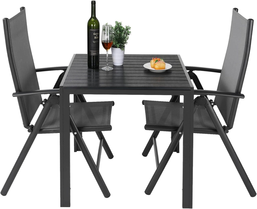 Set Giardino Esterno Alluminio 3 Pezzi, Tavolo da Giardino con Sedie, 1 Tavolo e 2 Sedie Pieghevole, Salotto Per Patio Giardino Balcone Veranda Esterno Piscina Terrazzo, Grigio argento