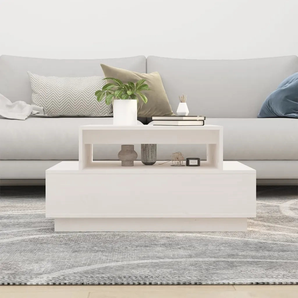 Tavolino da Salotto-Tavolino da soggiorno-Tavolo Bianco 80x55x40,5 cm Legno Massello di Pino