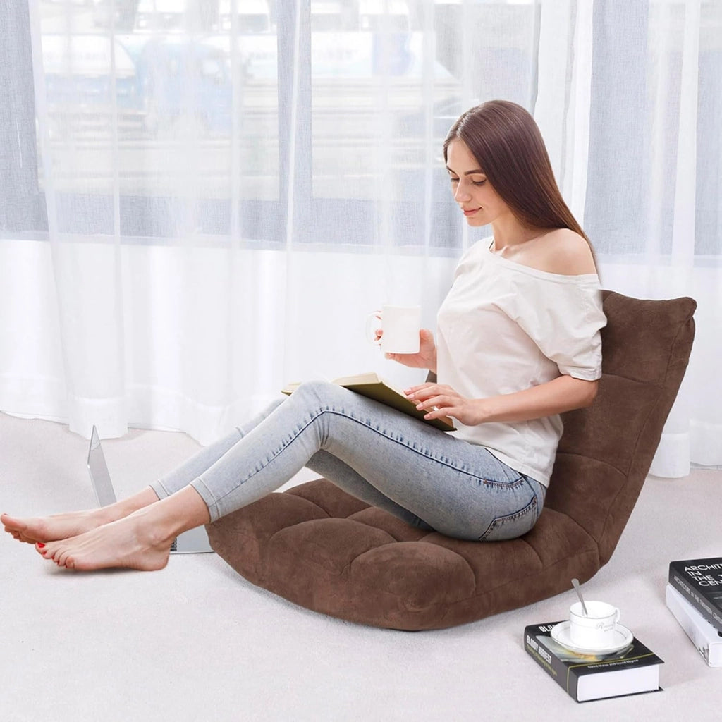 Sedia da Pavimento, Sedia Imbottita Regolabile in 14 Posizioni, Poltrona Salotto per Relax, Yoga, Lettura (Marrone)