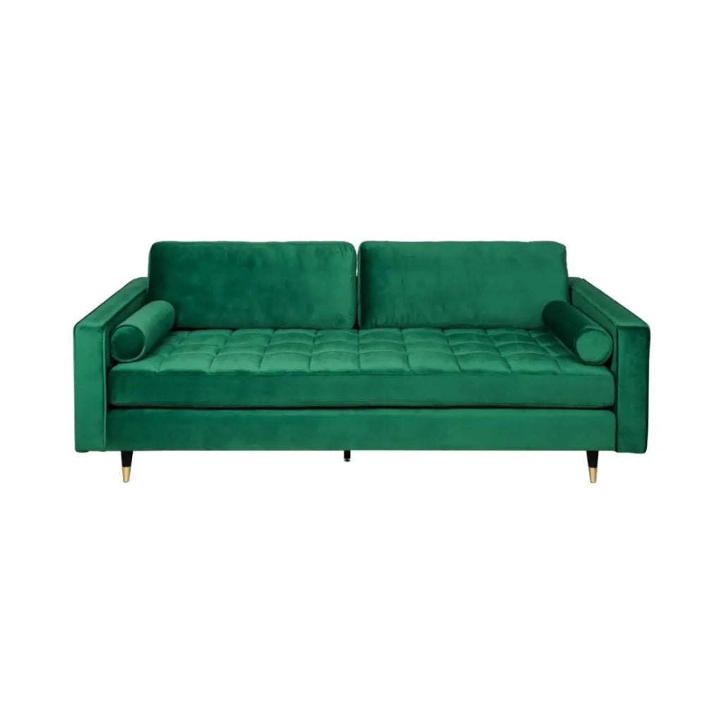 Divano KOLIRI a 3 posti verde smeraldo – Divano di design in velluto con struttura in legno massiccio