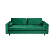 Divano KOLIRI a 3 posti verde smeraldo – Divano di design in velluto con struttura in legno massiccio