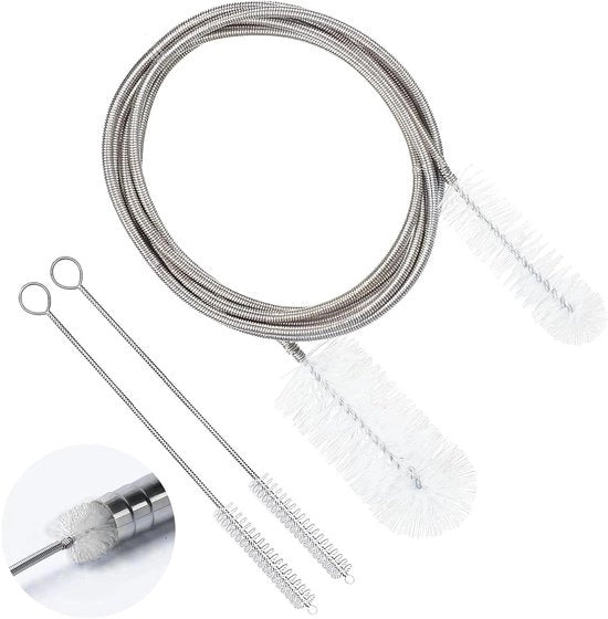 Set di pennelli multifunzionali flessibili in acciaio inox da 3 pezzi per padelle, frigoriferi e pulizia acquario, 155 cm di lunghezza