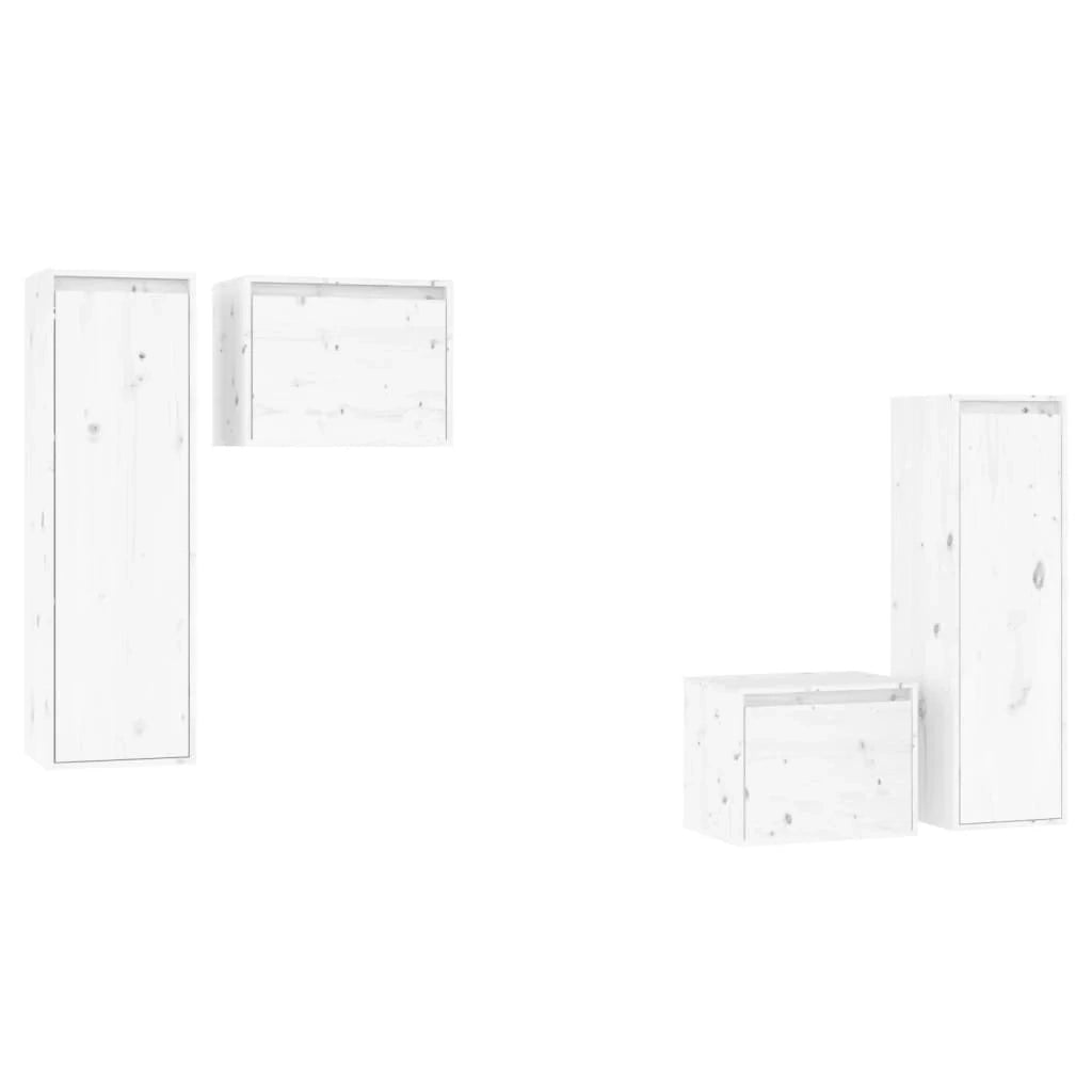 Mobile TV multimediale scaffale TV credenza TV sala da pranzo soggiorno camera da letto 4 pezzi legno massello di pino bianco 02_0028724