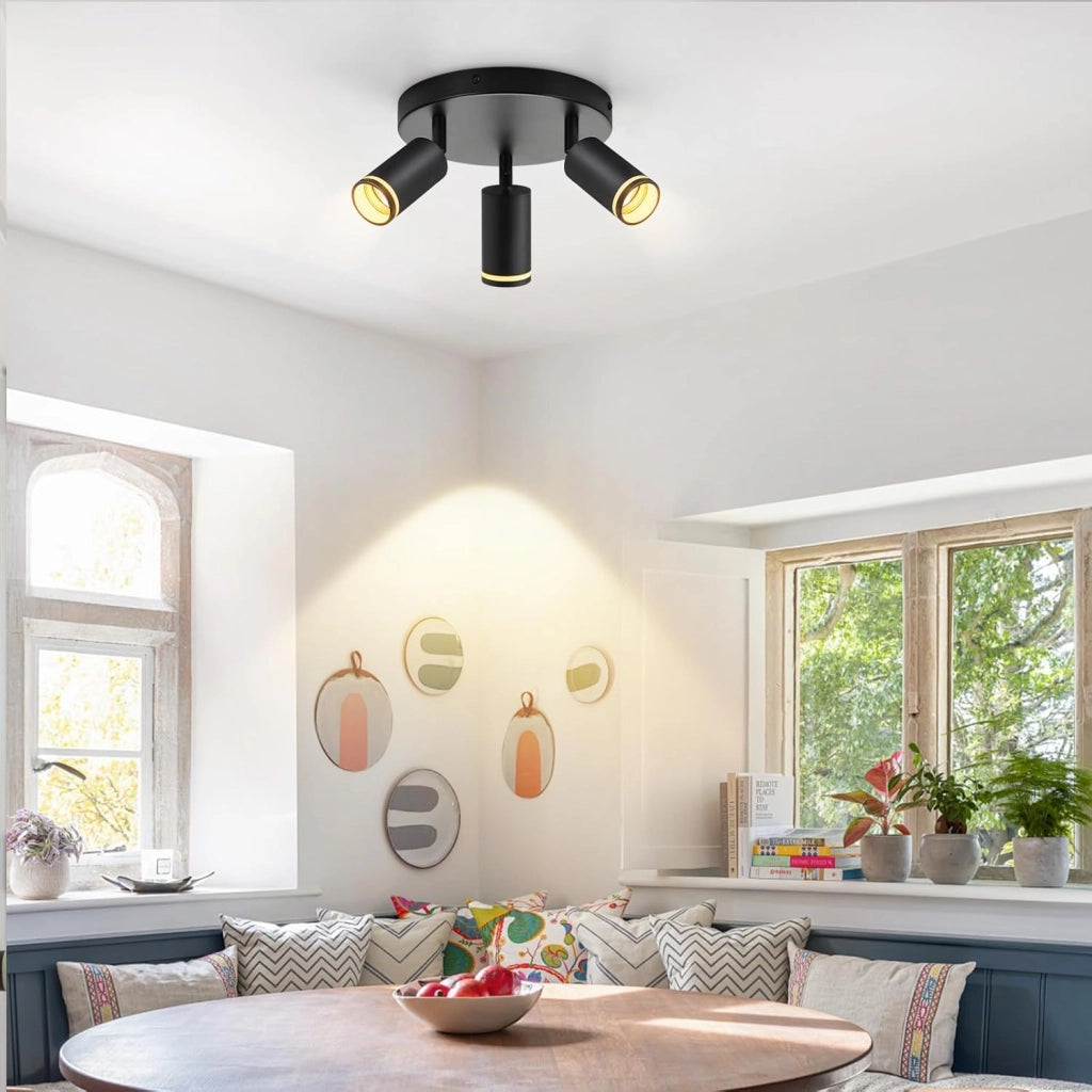 ZMH Faretto da soffitto Rotondo Nero 3 Luci GU10 Orientabile da Interno in Metallo per Corridoio Senza Lampadine