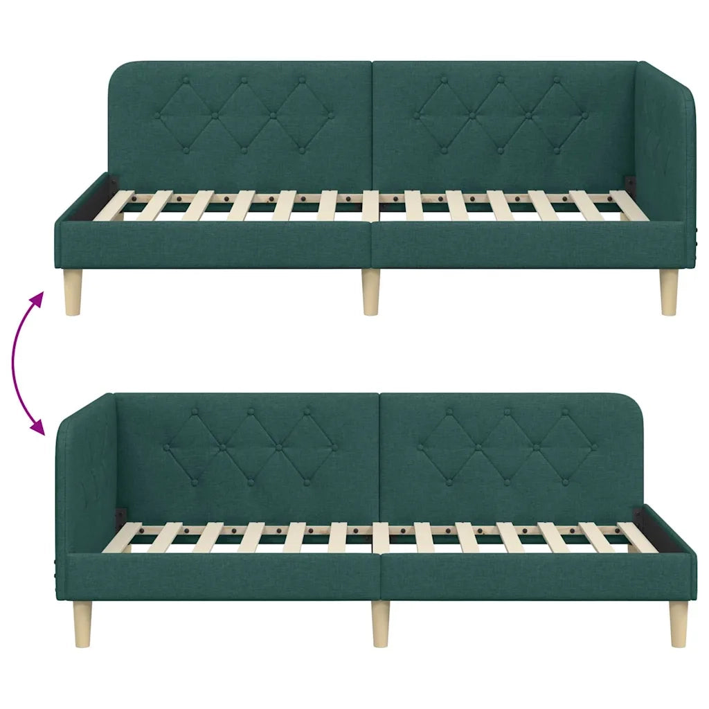 Cornice del letto ad angolo Verde Scuro 90 x 200 cm Tessuto