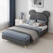 Letto imbottito singolo 90x200 cm con testiera decorativa e contenitore pneumatico; grigio