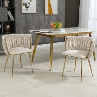 Set di 2 Poltrone da Pranzo in Velluto con Piedi in Metallo Ferro, Colore Avorio