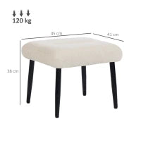 Poggiapiedi con Cuscino Morbido, Gambe in Acciaio, in Tessuto Chenille, 45 x 41 x 38 cm, Bianco crema