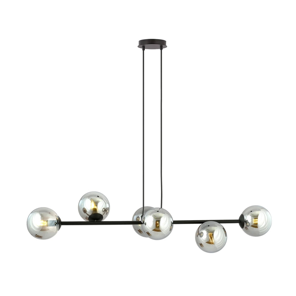 Lampadario Contemporaneo 6 Luci Durga In Acciaio Nero E Sfere In Vetro Fumè