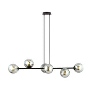 Lampadario Contemporaneo 6 Luci Durga In Acciaio Nero E Sfere In Vetro Fumè