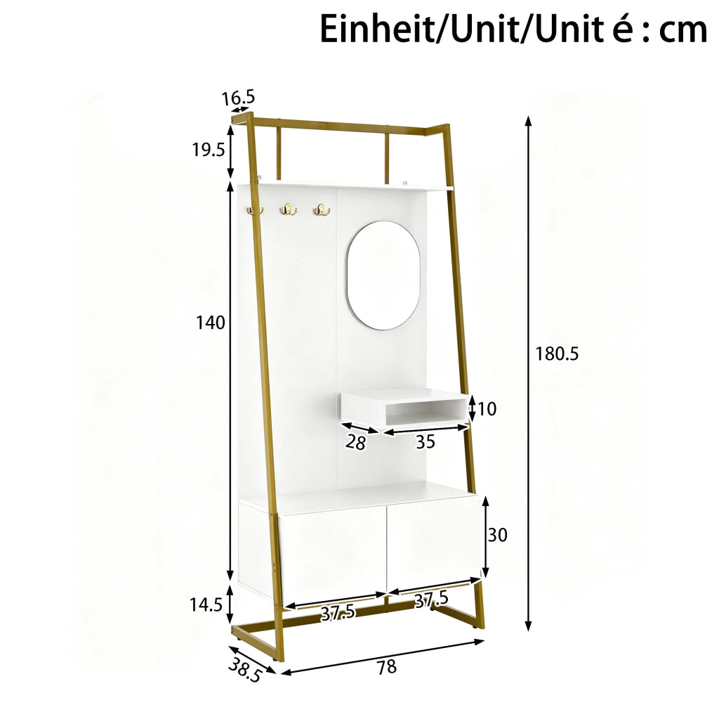Guardaroba da ingresso 78x38,5x180,5 cm bianco MDF e metallo con specchio