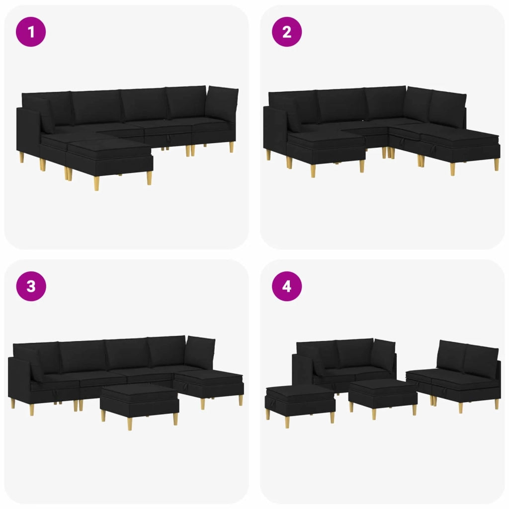 Set di divani modulari con spazio di archiviazione 6 pcs Nero