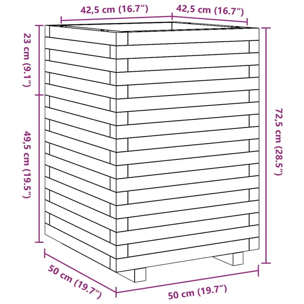 Fioriera rialzata per piante e fiori terrazza giardino 50 x 50 x 72,5 cm legno di pino massiccio bianco 02_0037681