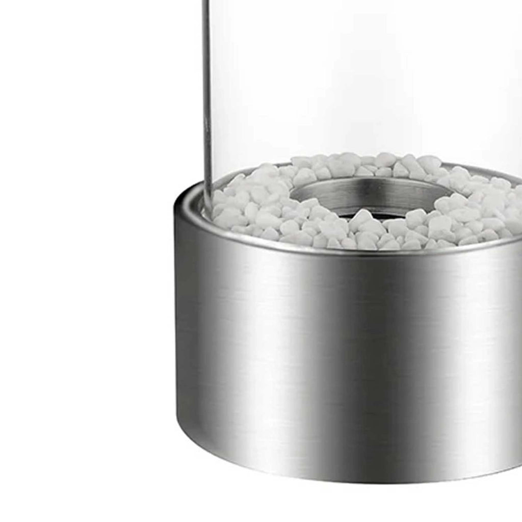 Marsiglia - Camino a bioetanolo da tavolo per interni ed esterni ø16 x H27 cm, colore silver