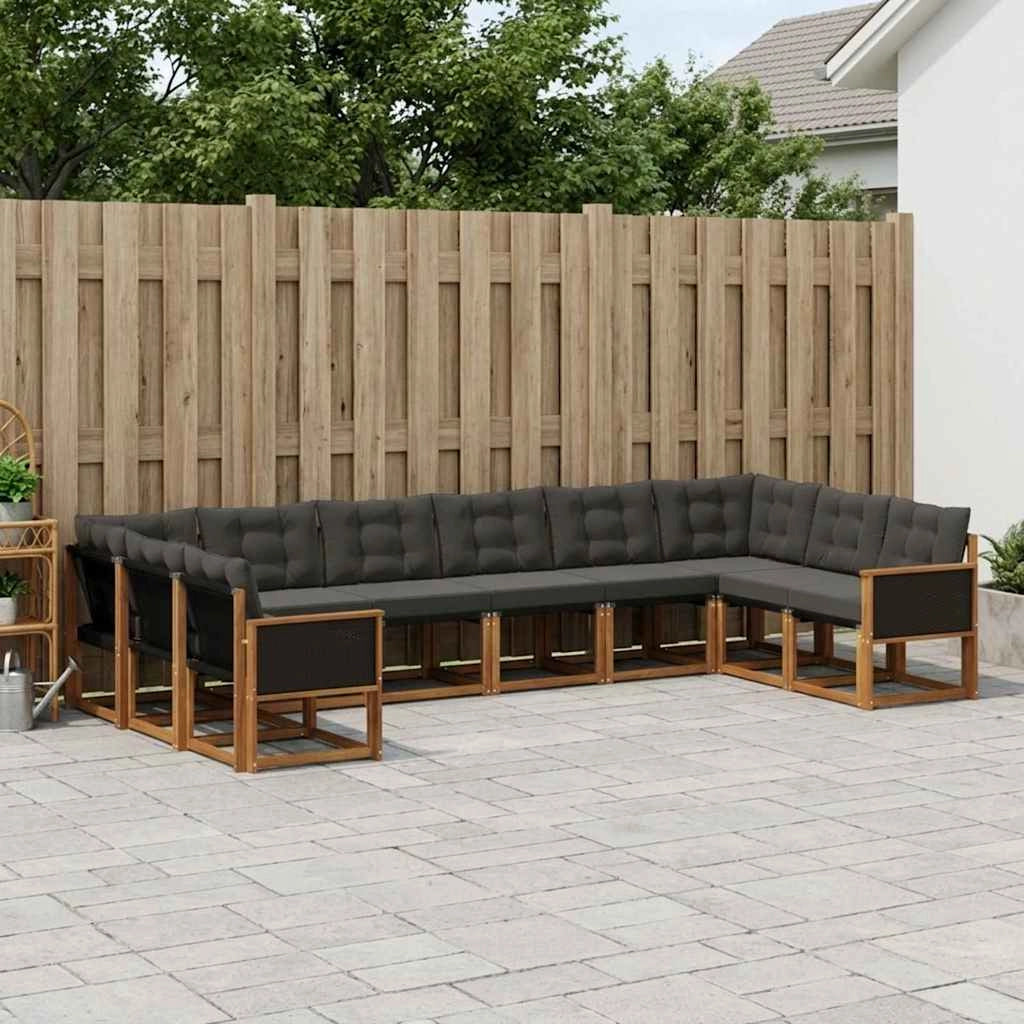 Set di divani da esterno 10 pz Naturale e Nero 3382232