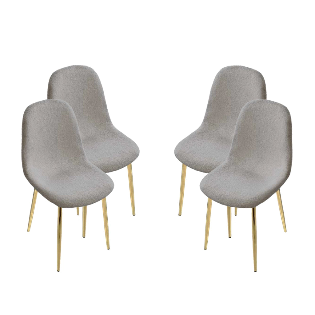 MAURY'S SET 4 SEDIE IMBOTTITE TEDDY IN TESSUTO GRIGIO CON GAMBE ORO 44X48X88 CM