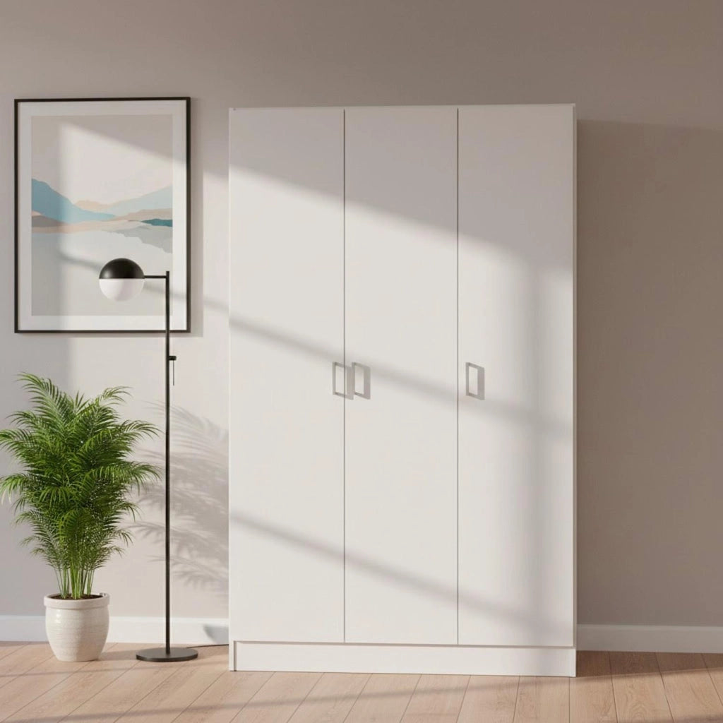 Mobile Armadio Multiuso Con 3 Ante Battenti E Ripiani Interni Stile Moderno Salvaspazio Per Camera Da Letto Bagno Lavanderia Ingresso Ripostiglio 140.25 X 36 X 180.9 Cm Bianco
