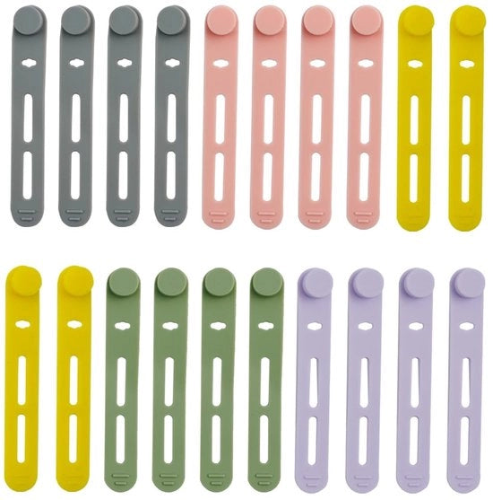 Set di Leganti per Cavi in Silicone - 20 pezzi - Riciclabile - Chiudibili - Colorati - Ideali per Cavi - Adatti per Altoparlanti e Caricabatterie