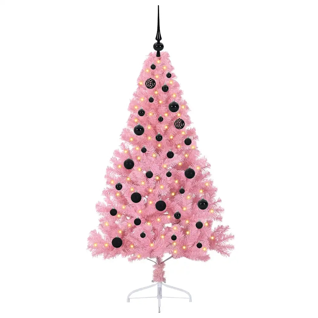 Albero di Natale Artificiale-Albero Natalizio con luci integrate Rosa 150 cm PVC 611738
