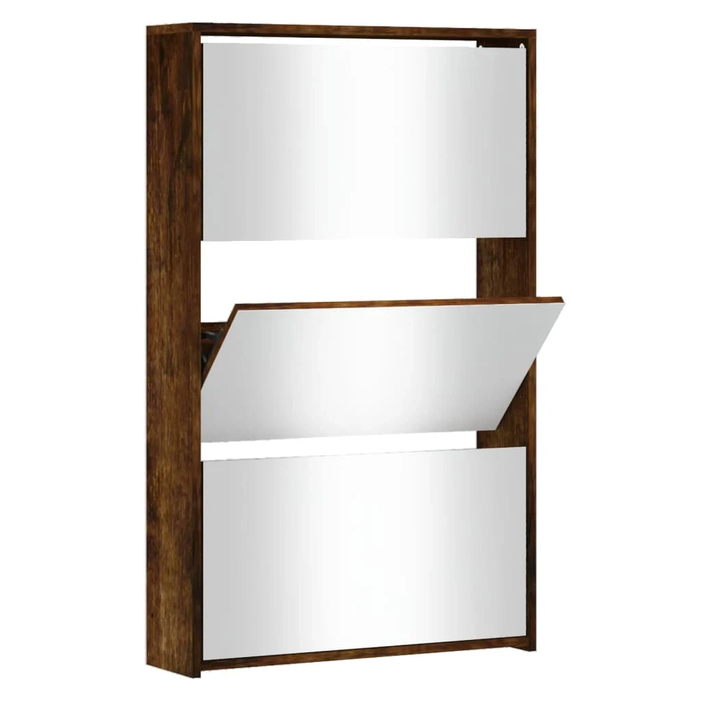 Scarpiera mobiletto portascarpe mobile ingresso/corridoio/soggiorno con specchio 3 ripiani 63 x 17 x 102,5 cm marrone 02_0021882