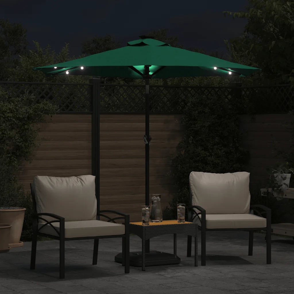 vidaXL Ombrellone Giardino con LED Palo Acciaio Verde 225x225x212 cm