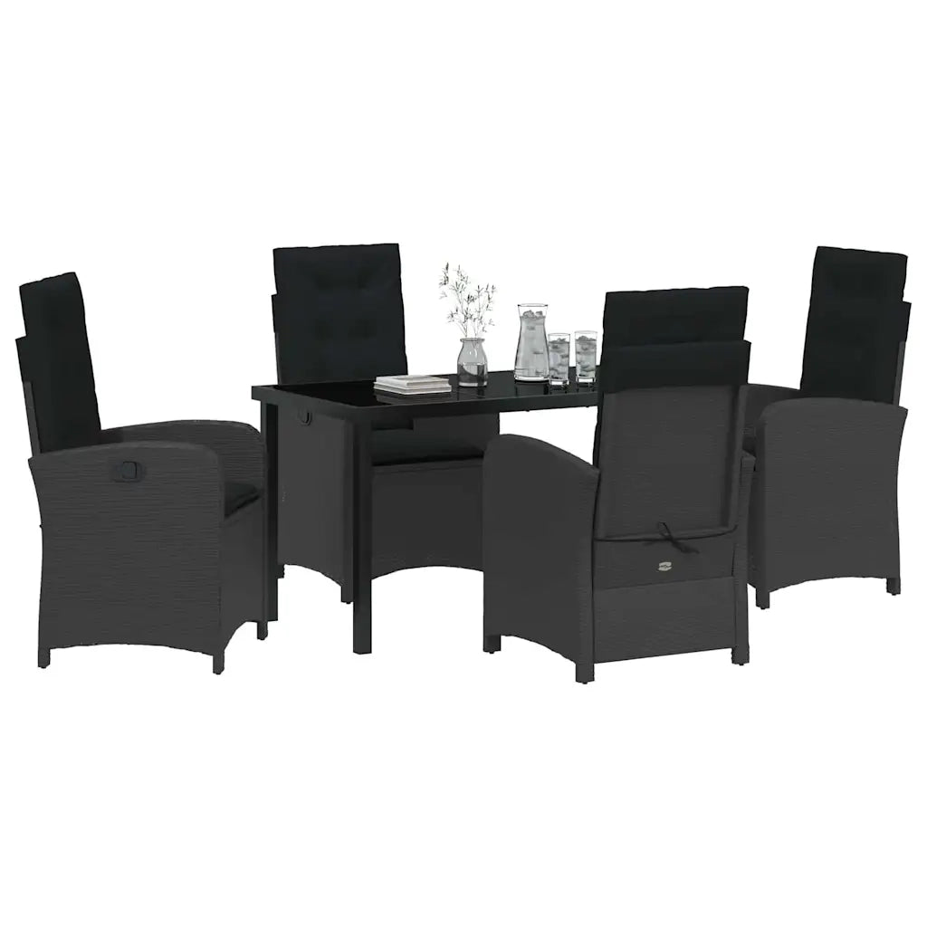 Set da Pranzo per Giardino con cuscino 5 pcs Nero polyrattan 3380262