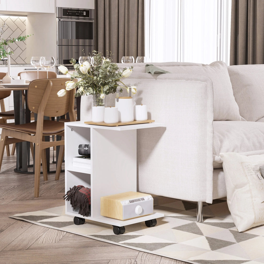 Tavolino da salotto con ruote e ripiani aperti ¨C Zephmum ¨C 45x35x58 cm Bianco
