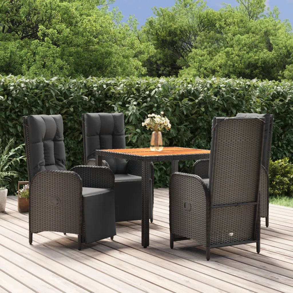 Set da Pranzo da Giardino 5 pz Nero con Cuscini in Polyrattan 3185075