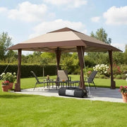 Pavilion di giardino in acciaio con ruote e protezioni per gambe e tasca portatile 390 x 390 cm UPF 50+