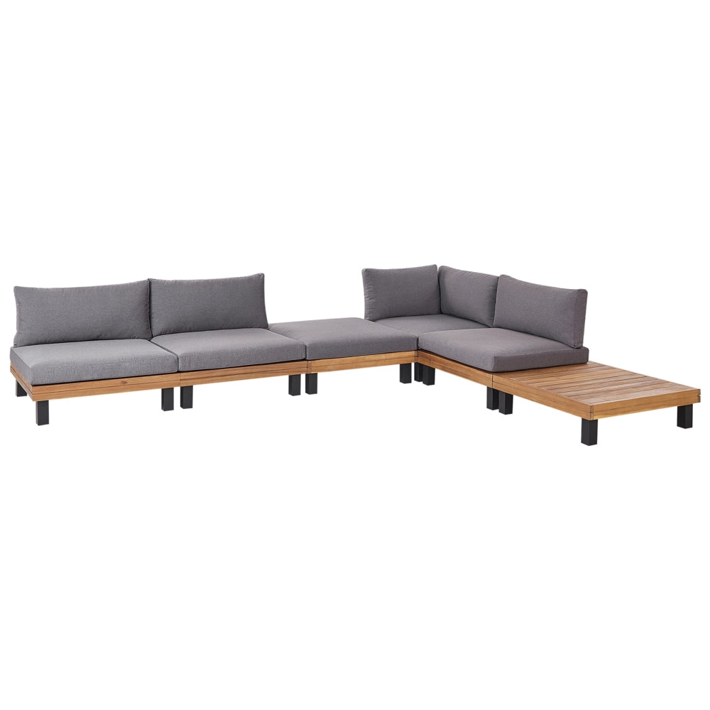 Set di divani angolari modulari da giardino Cuscini in poliestere grigio Struttura in legno di acacia certificata con tavolino da caffè