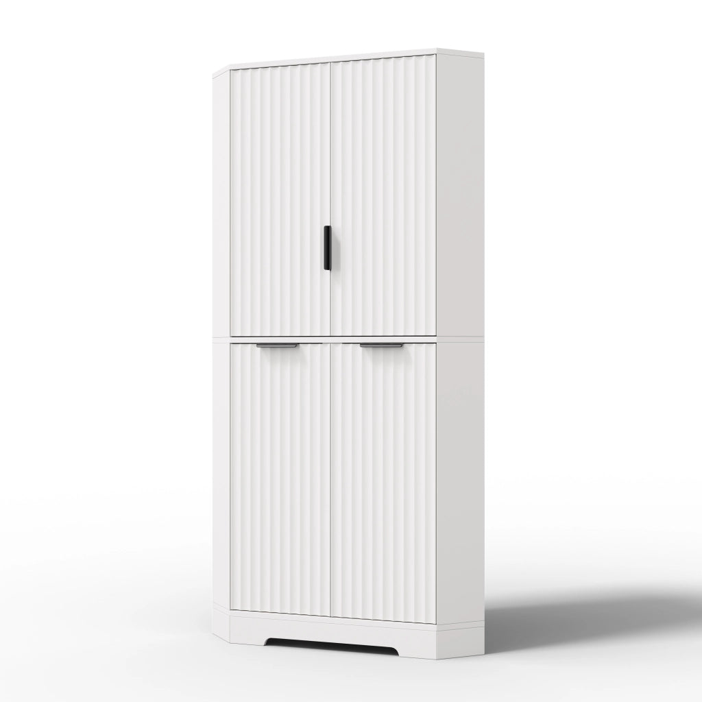 Armadio angolare con ripiani regolabili e ante scanalate; 60 x 60 x 172 cm; MDF bianco