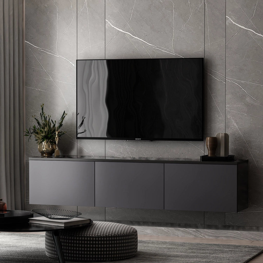 Mobile TV sospeso in legno "Neon" con illuminazione LED - 160 x 32 x 35 cm - Grigio antracite