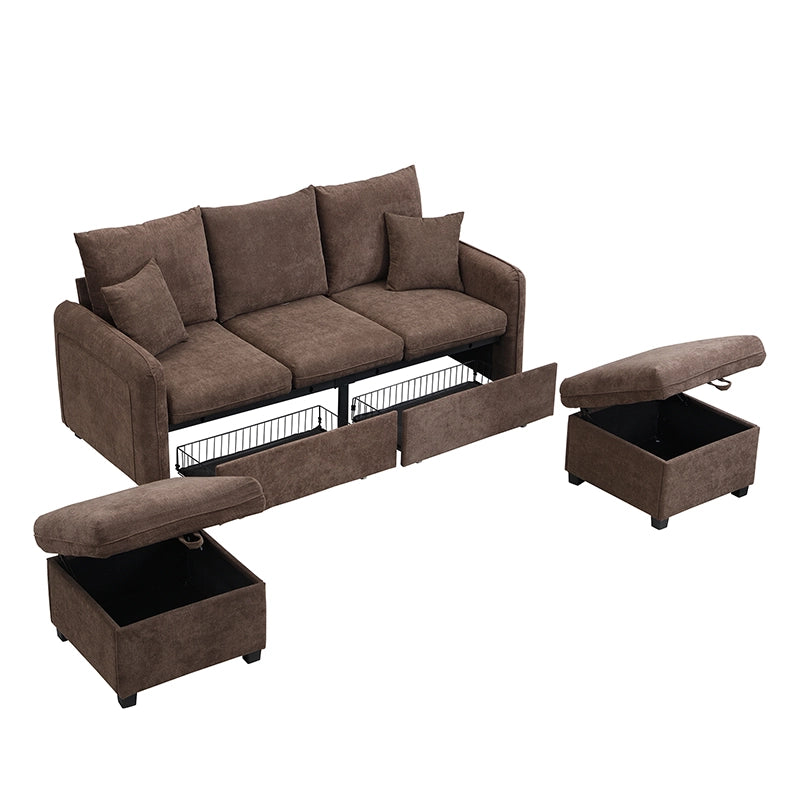 Divano angolare multifunzionale - Zephmum- Forma U, 3 posti, con contenitore, cuscini, funzione letto