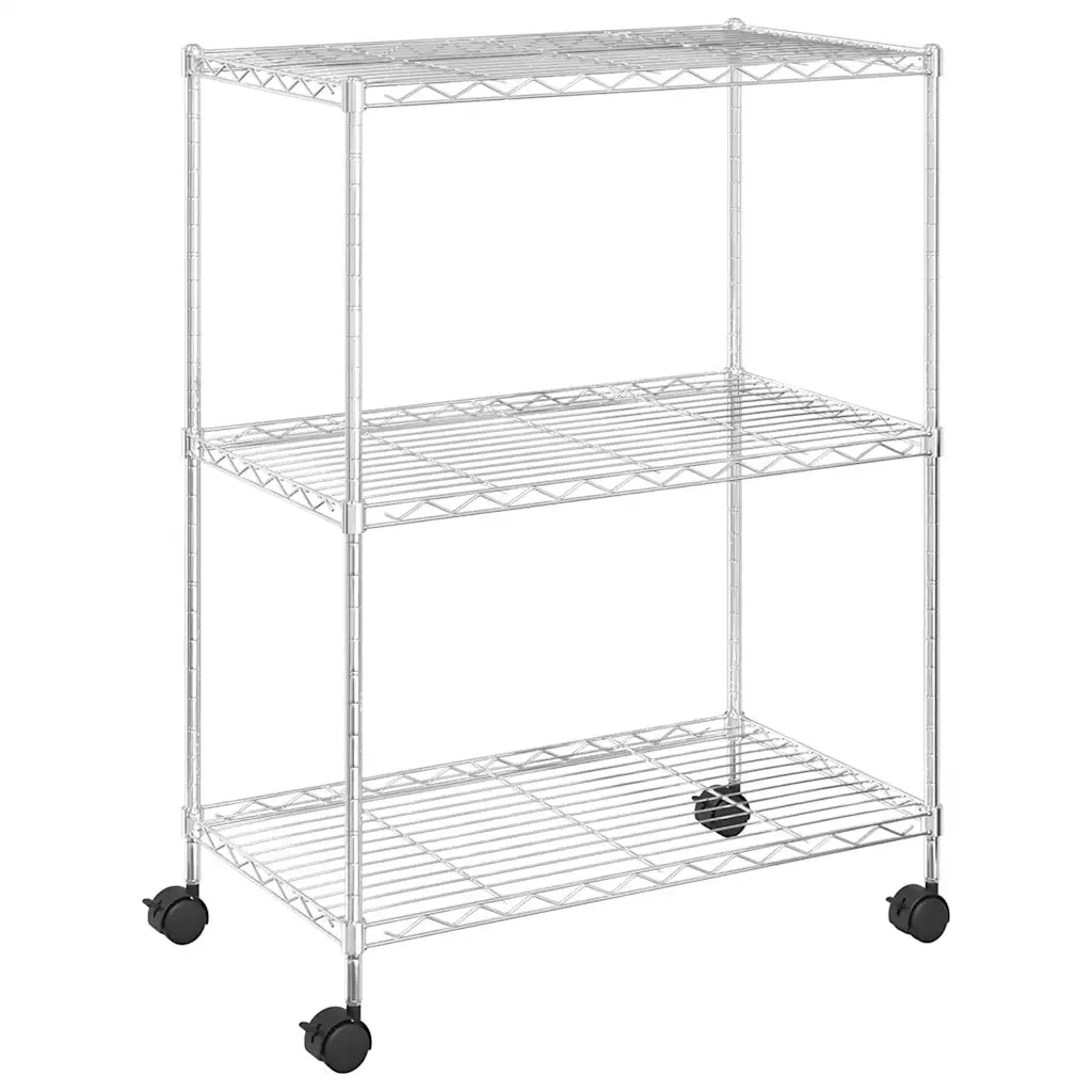 Scaffale a 3 Livelli con Ruote 60x35x81 cm Cromato 150 kg CFW7943702
