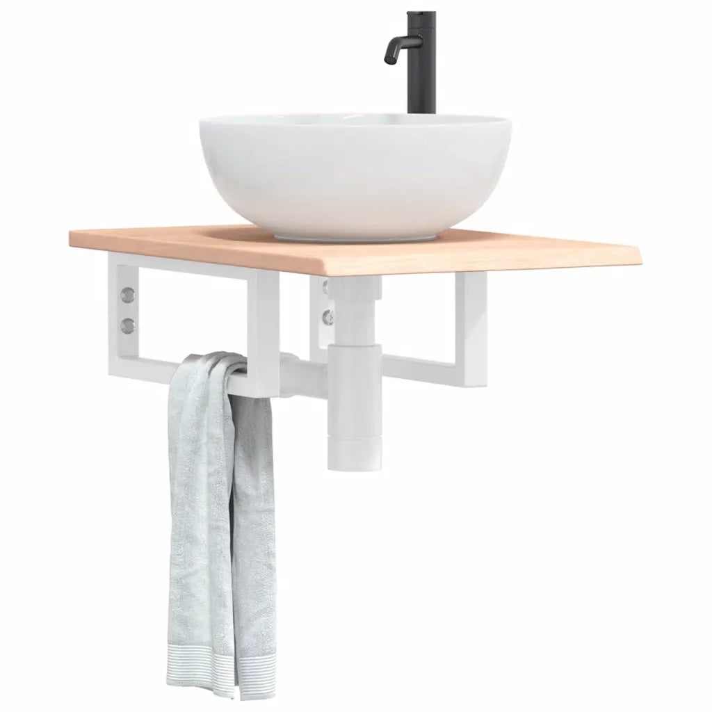 Ripiano a Parete per Lavabo in Acciaio e Massello di Rovere 3302536