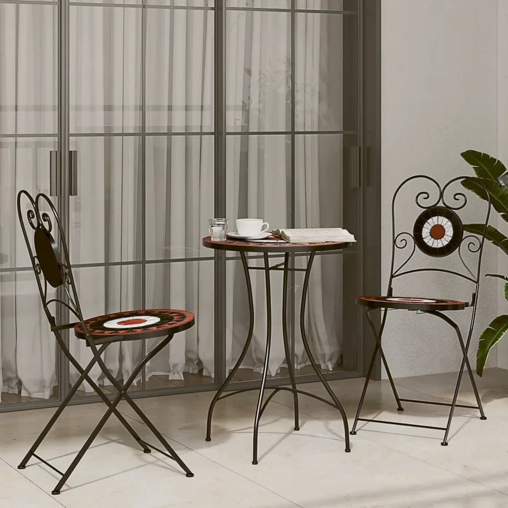 Tavolino da Giardino | Tavolino Bistrot con Mosaico Terracotta e Bianco Ceramica