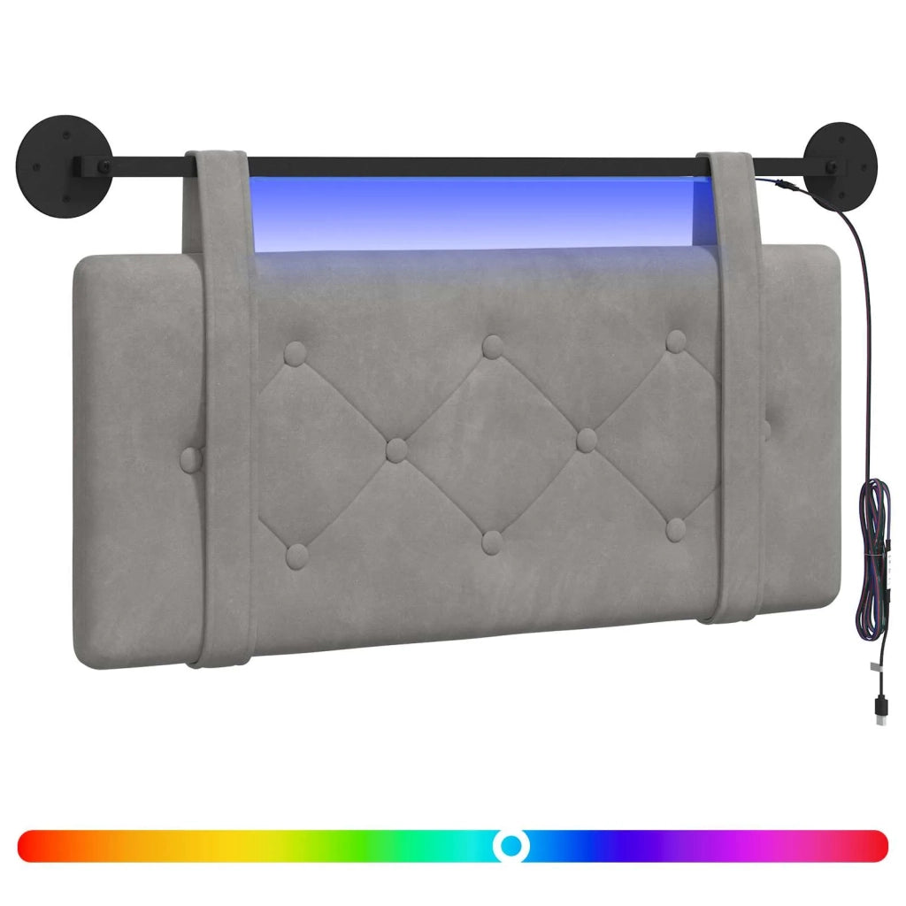 Testiera sospesa Con luce LED Grigio Chiaro Velluto 3424056