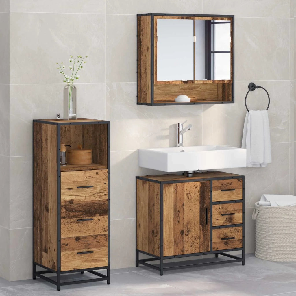 Set di mobili per il bagno con cassetto 3 pcs Legno vecchio