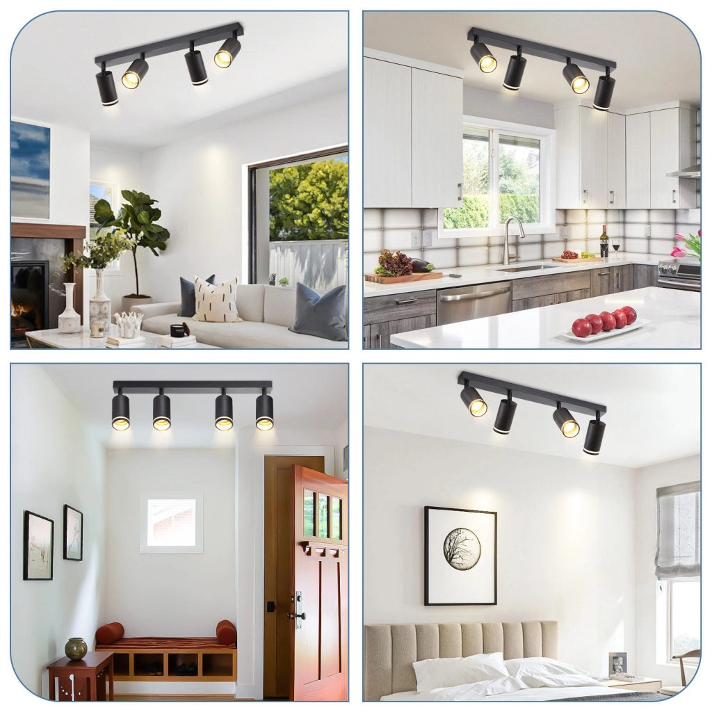 ZMH Faretto da soffitto neri 4 fiamme GU10 metallo per camera letto corridoio