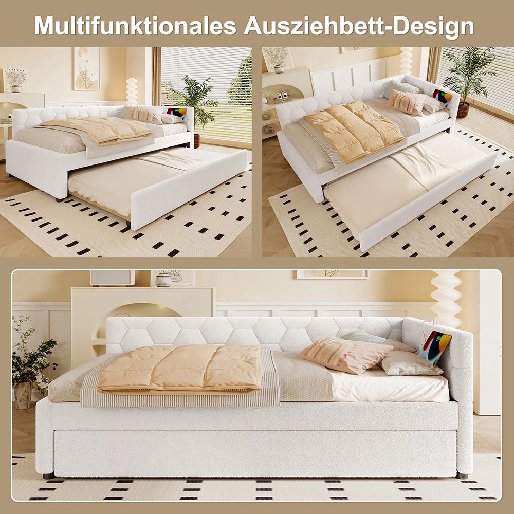 Letto giorno 90x200cm - Xylo - bianco, lampada, USB-C, estraibile