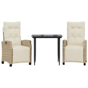 Set da Pranzo da Giardino 3 pz | Set Salotto da Giardino con Cuscini Beige in Polyrattan