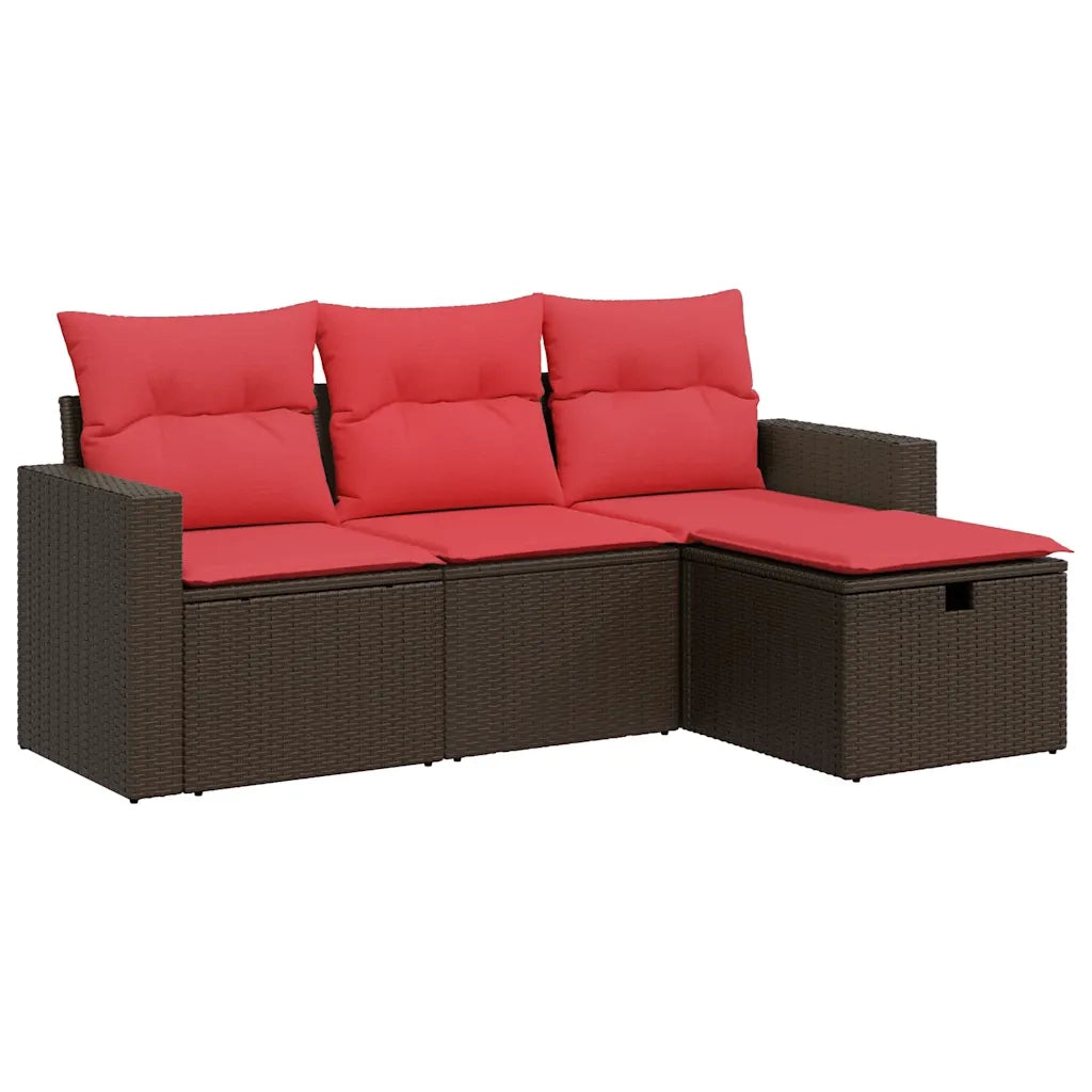 Set Divano da Giardino 4 pz | Set Salotto da Giardino con Cuscini Marrone in Polyrattan