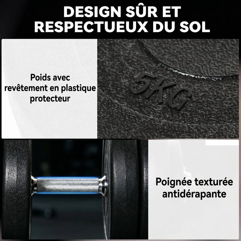 Set 12 Manubri Palestra da 50kg (8x5kg. 4x1.5kg). in Acciaio e Plastica PE. Nero