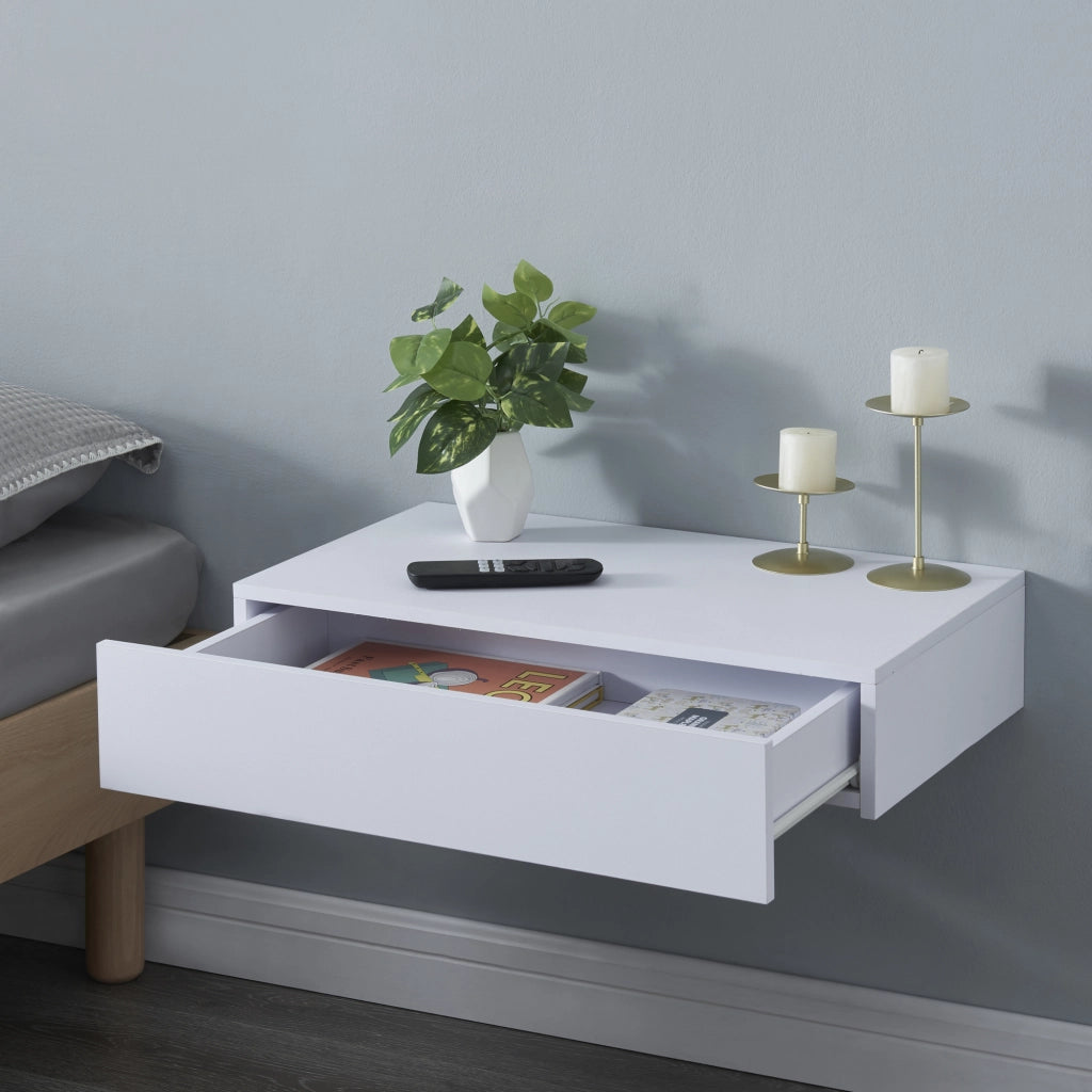 Mensola Kärsämäki con Cassetto Comodino Sospeso 60 x 35 x 12 cm Bianco [en.casa]