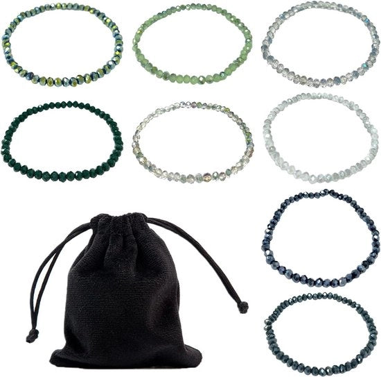 Set di bracciali per donna con cristalli e perle - borsa di stoccaggio nera - bracciale con pietre preziose multi-layer - bracciale elastico - set di accessori di moda 

 Specifiche tecniche: 12*10cm