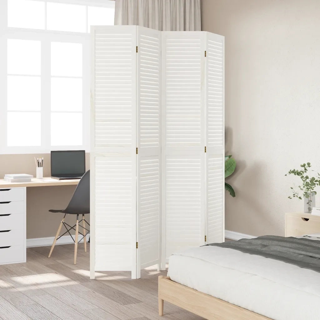 Divisorio Ambienti | Divider per stanze | Paravento 4Pannelli Bianco Legno Massello di Paulownia