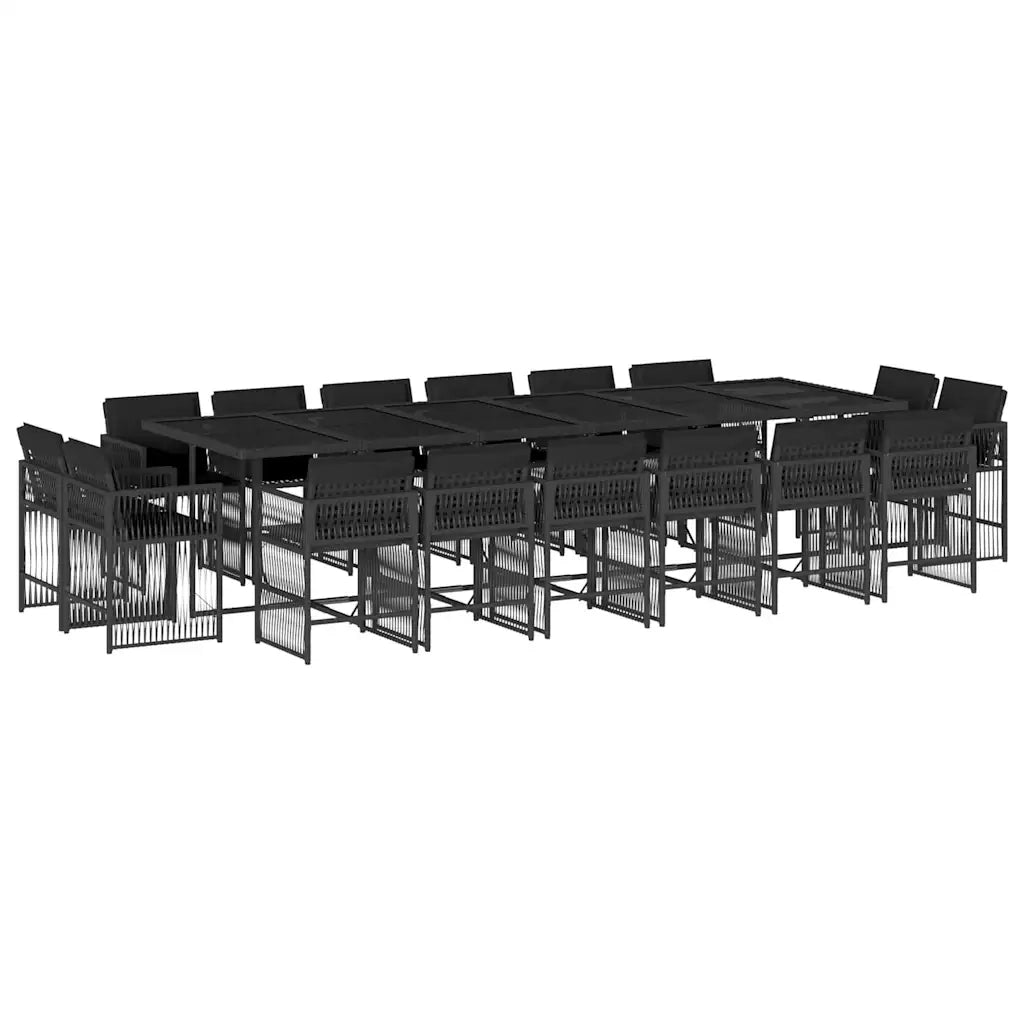 Set da Pranzo da Giardino 17 pz con Cuscini Nero in Polyrattan